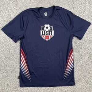 USA Soccer Jersey Shirt Mens Medium Navy Blue Short Sleeve Crew Neck Performance